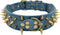 2" Spiked Leather Dog Collar - Anti-Bite Sharp Rivet Studded for Pit Bull Medium Large Dogs,Blue Neck for 14-19" Total Length 21.5"...