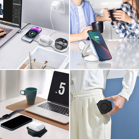 Wireless Charger 3 in 1,YELLAMI Magnetic Travel Wireless Charging Station Multiple Devices,GaN 3 in 1 Charging Station,Compatible for iPhone 15/14...