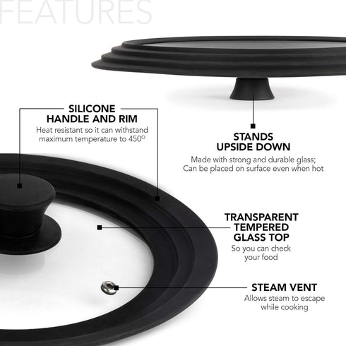 Modern Innovations Universal Lids (Set of 2) Fits 7 to 12-Inch Cookware, Silicone Replacement Pan Lid, Glass Top Covers for Skillets, Pots, Frying...
