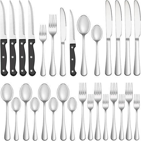 36 Pcs Silverware Set with Steak Knives Service for 6,Stainless Steel Flatware Set,Mirror Polished Cutlery Utensil Set,Home Kitchen Eating Tablewa...