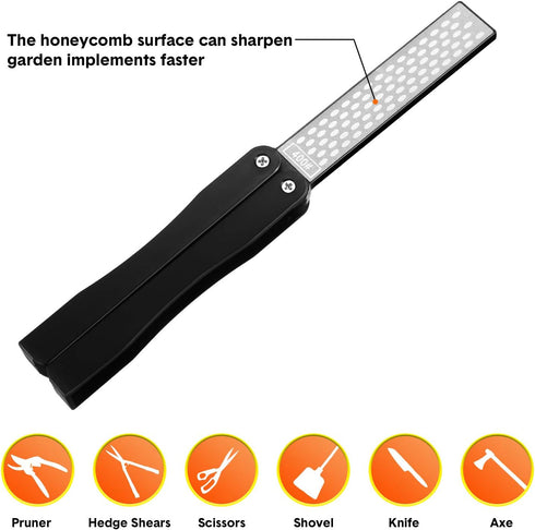 2 Pack Garden Tool Sharpener, Folding Pocket Diamond Knife Sharpener 400/600 Grit Double-Sided Scissor, Pruners, Loppers or Blade Sharpening Stone...