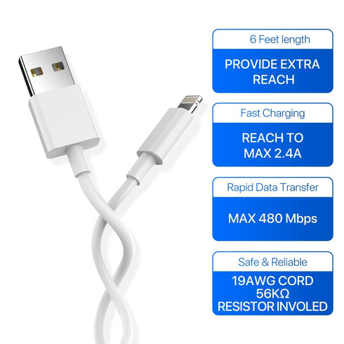 iPhone Charger AUNC 3PACK 6Feed Long Lightning to USB Charging Cable Fast Connector Data Sync Transfer Core Compatible with iPhone 14/iPhone 11/Xs...