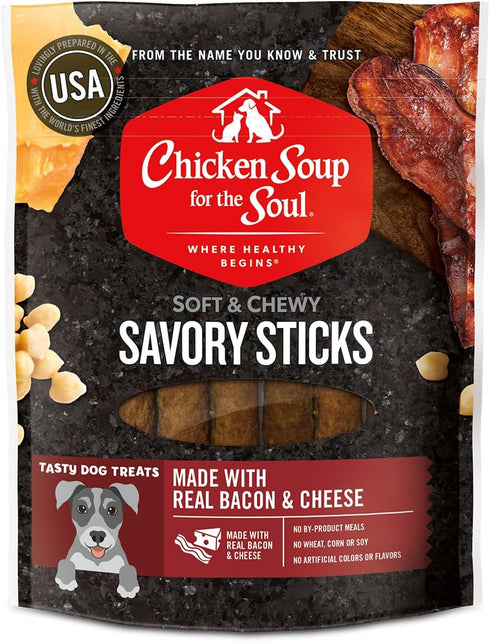 Chicken Soup for the Soul Pet Food Savory Sticks Dog Treats, Bacon & Cheese, 5 Ounce Bag, Soy, Corn & Wheat Free, No Artificial Flavors or Preserv...