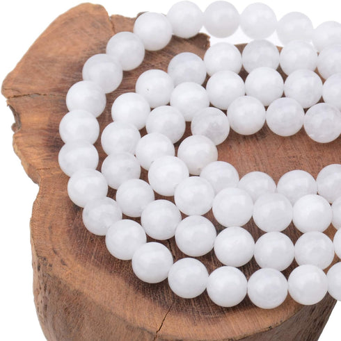 LPBeads 100PCS 8mm Natural White Jade Beads Gemstone Round Loose Beads for Jewelry Making with Crystal Stretch Cord...