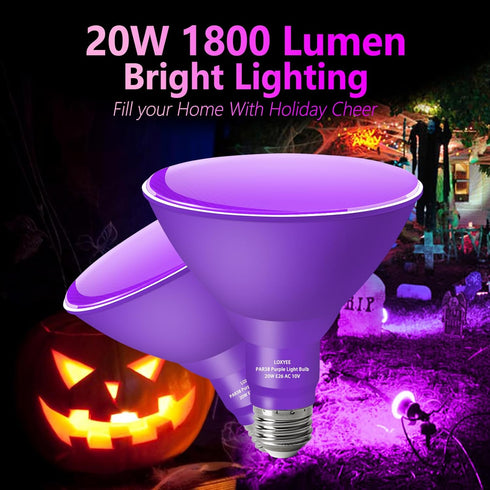 PAR38 Flood Purple Light Bulb,2 Pack-Dimmable,E26 Base Purple Flood Light Outoor(20W Replace to 200W),Purple Light Bulb for Outside,Purple Decor,C...