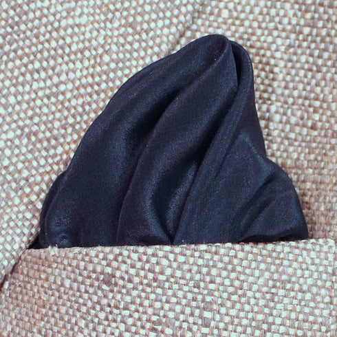 Fine Navy Blue 100% Silk Pocket Square Full-Sized 16"x16"...