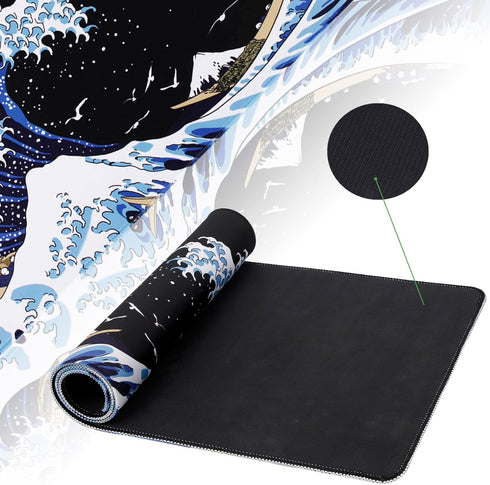 Gaming Laptop Mouse Pad,Sea Wave Big Mice Pads PC Keyboard Waterproof and Non-Slip 31.5 x 11.8inches 3mm Thick XL,XXL Rubber Table Mat, Kanagawa S...