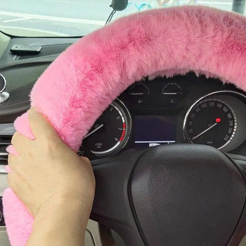 Fluffy Steering Wheel Cover for Women, YUNXNYC Winter Fashion Wool Fur Soft Furry Steering Wheel Covers Fuzzy Warm Plush Non-Slip Car Decoration U...