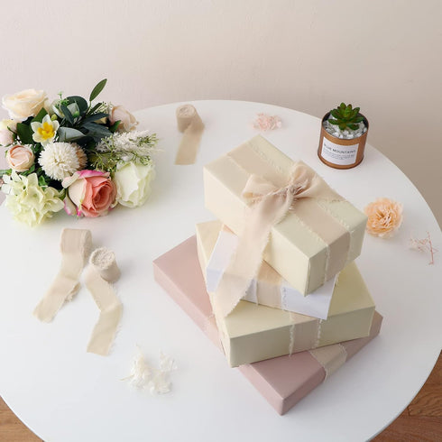 Chiffon Ribbon, 3 Rolls Champagne Beige Ribbon for Gift Wrapping, 1.5" x 7Yd Chiffon Ribbon Set for Wedding, Bouquet Wrap, Bridal Bouquets, Weddin...