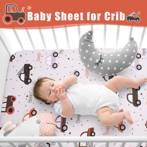 Cloele Fitted Crib Sheet - Baby Nursery Sheet 100% Polyester 1 Pack Cozy Bed Sheet for Standard Crib and Toddler Mattresses - Car Nursery Bed Shee...
