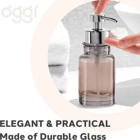 OGGI Glass Foaming Soap Dispenser - 10oz Capacity, Round, Heavy Glass - Stylish Refillable Foaming Hand Soap Dispenser, for Bathroom and Kitchen, ...