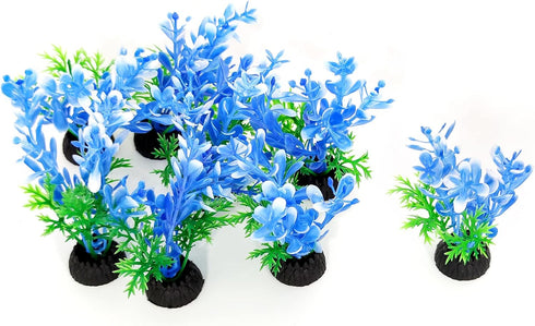 Aquarium Fish Tank Decorations 8 PCS Small Blue Tree Artificial Plastic Fish Tank Plants Ornaments Safe for Betta Fish...