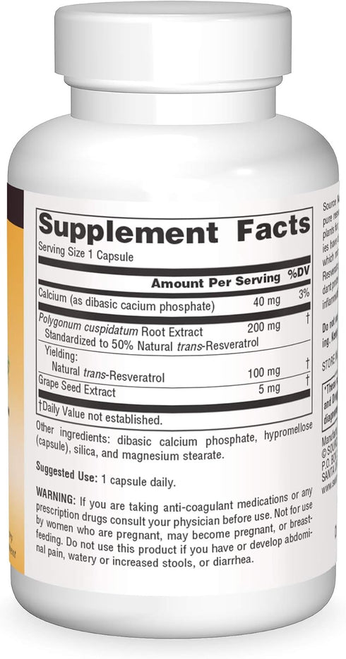 Source Naturals Resveratrol 100, for Heart and Healthy Aging* 100 mg - 60 Vegetarian Capsules...