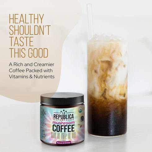 LRLA SUPERFOODS Organic Mushroom Coffee (HIRIE Edition) 35 Servings, 7 Superfood Mushrooms, Fair Trade Arabica Coffee...