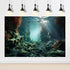 Aquarium Background Underwater Deep Blue Sea Rock Seaweed and Beautiful Sunlight Rays Terrarium Background Sandy Floor with Coral Aquarium Backdro...