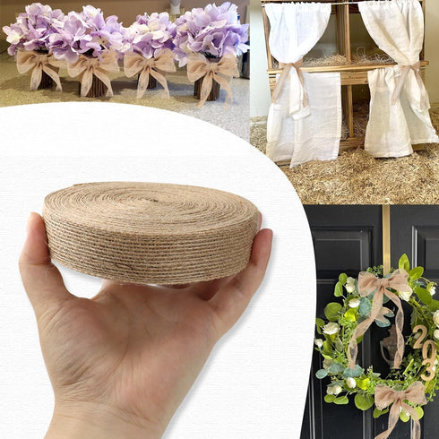 21 Yard Burlap Wired Ribbon, Natural Burlap Fabric Roll for Holiday Party DIY Handmade Artist Home Decor Packaging,Tree Decoration,Outdoor Decorat...