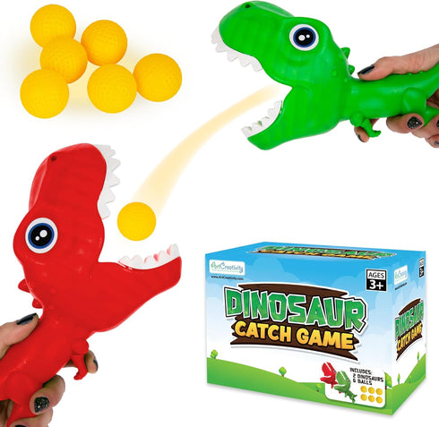 ArtCreativity Dinosaur Pop and Catch Game - Dino Pop and Catch Toy with 2 Catch Cup Launchers and 6 Balls - Press Trigger to Pop Out The Ball - Su...