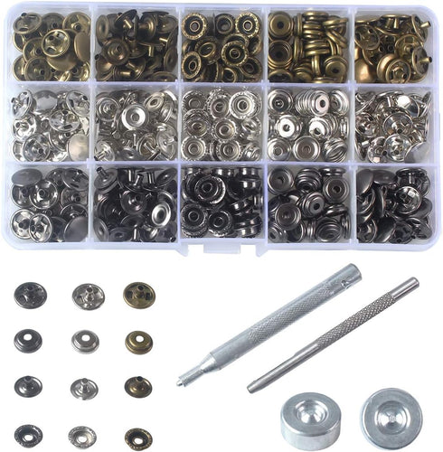 60 Sets 15mm 5/8" Mixed Heavy Duty Snap Fasteners Kit, Metal Snaps for Leather Crafts Sewing Repair Clothing Button Kit with Snap Installation Too...