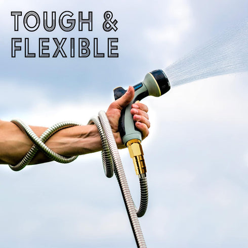 Tardigrade Steel Hose 5FT Metal Garden Hose Short - 304 Stainless Steel Water Hose 5 FT Dog Chew Crush Proof, Flexible, Heavy Duty Brass No Kink, ...