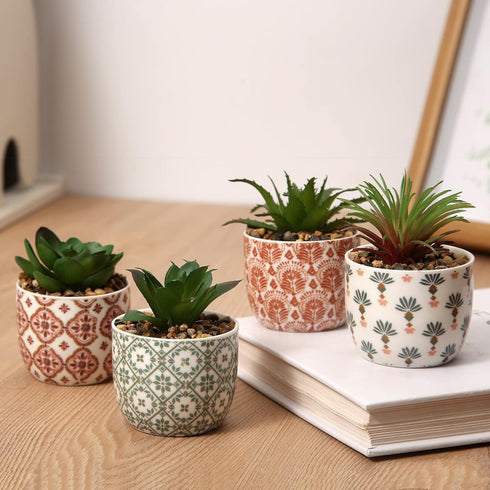 Artificial Plants Succulent Flowers in Ceramic Planter 2 Pack Small Fake Plants Potted for Home Office Desk Decor Farmhouse Living Room Bedroom Sh...