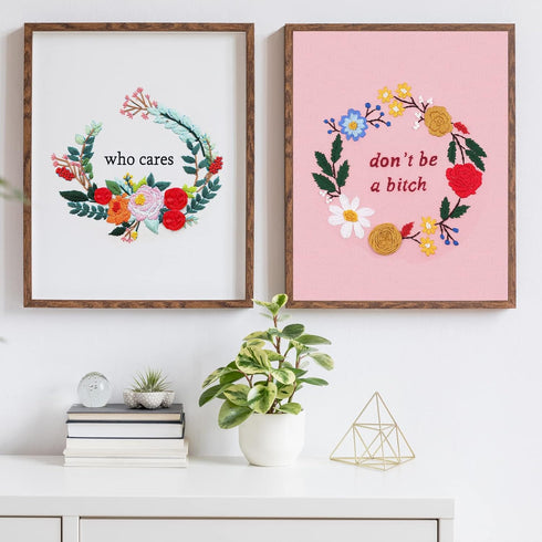 Nuberlic 2 Sets Funny Embroidery Kit for Beginners Adults, Embroidery Starter Kit with Stamped Floral Pattern, Simple Cross Stitch Kits Include Em...