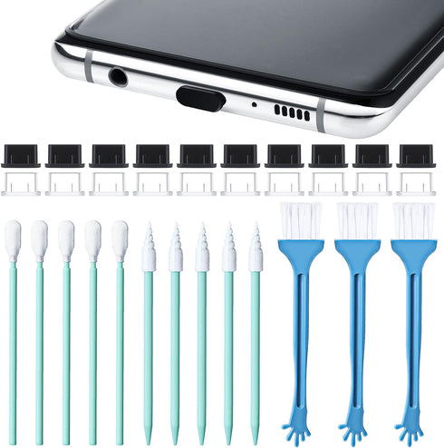 Frienda 33 Pcs Anti Dust Plug Set Phone Dust Plug Compatible with Samsung s10, s20, s21, A51, A52, A71, Phone Port Cleaning Brush Kit Phone Speake...