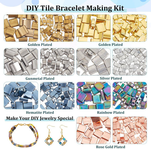 NBEADS 455 Pcs 2 Sizes Tila Beads, 2-Hole Glass Seed Beads 7 Colors Rectangle Glass Seed Beads Japanese Glass Beads for Bracelet Necklace Earring ...
