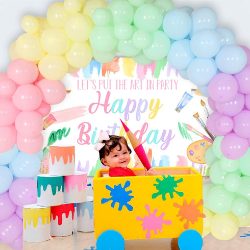 Art Birthday Party Decorations Girl - Pastel Art Balloon Garland Arch Kit with Macaron Art Paint Happy Birthday Backdrop, Art Painting Artist Draw...