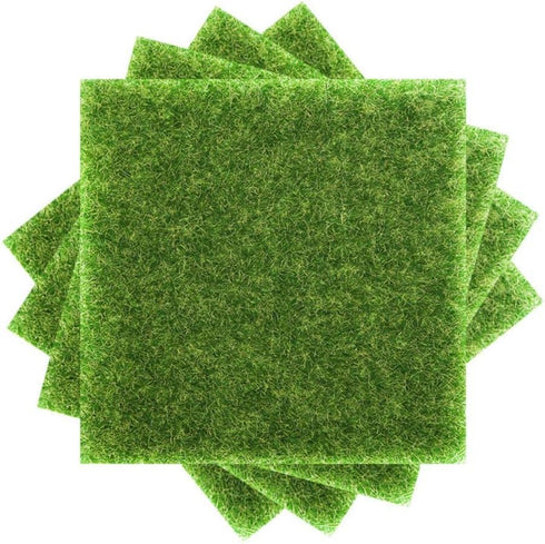 4 Packs Fake Grass for Crafts Artificial Garden Grass for Dollhouse 6 X 6 Inches Miniature Ornament Garden Dollhouse DIY Grass...