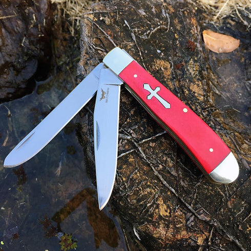 Watchman W131 Two-Blade Large Trapper Slip Joint Knife Folding Pocket Knife with Authentic bone handle scales...