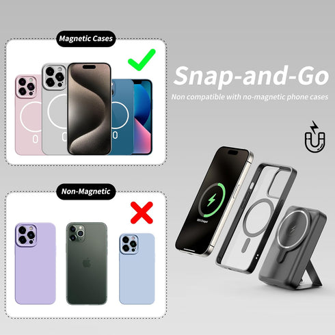 Joyful Magnetic Battery Power Bank,10000mAh Foldable Magnetic Wireless Portable Charger with Stand and USB-C,Only for MagSafe,Apple Whtch/iPhone 1...