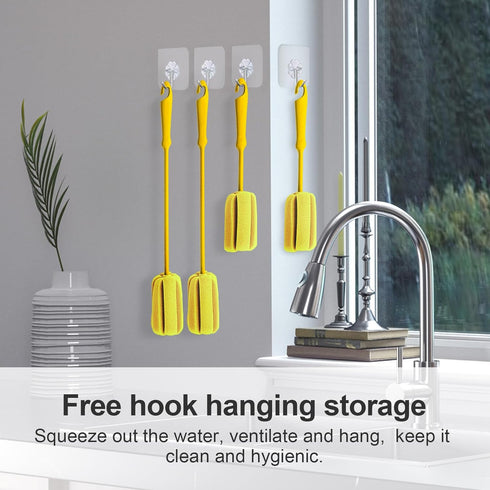 4PCS Yellow Soft Sponge Bottle Cleaning Brush Plastic Handle Cup Brush Scrubber Washing Brush vase Bottle Pot Cleaner?2 Size 10”15”?...