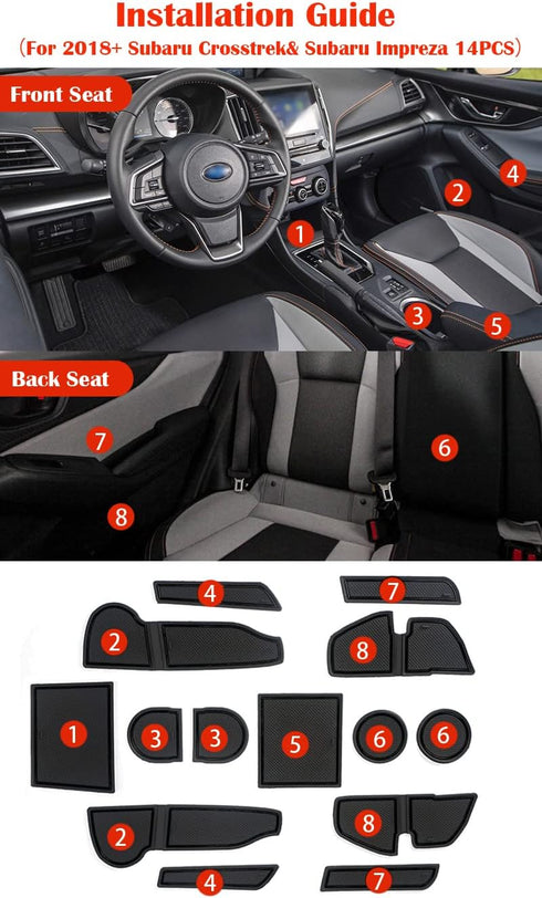 Auovo Anti-dust Door Mats for 2018 2019 2020 2021 2022 2023 Subaru Crosstrek and 2018-2023 Impreza Gate Door Liners Inserts Cup Console Mats Inter...