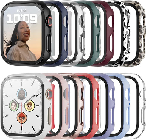 Haojavo 14 Pack Case with Tempered Glass Screen Protector for Apple Watch Series 9 8 7 45mm, PC Hard Ultra-Thin Slim Fit Scratch Resistant Bumper ...