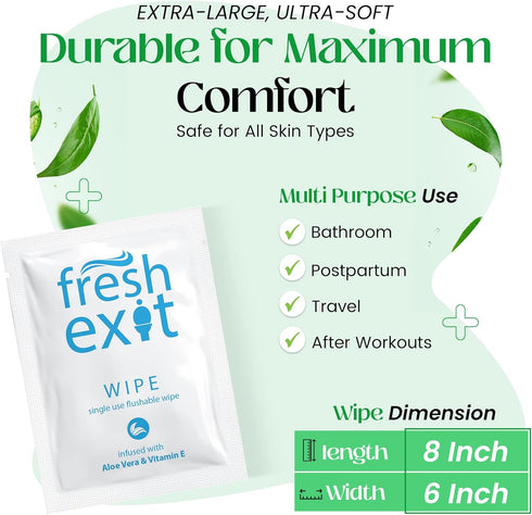 Flushable Wipes for Adults – 36 Individually Wrapped Biodegradable Wet Wipes, Travel Size, Extra-Large Unscented, hypoallergenic – Feminine Hygien...