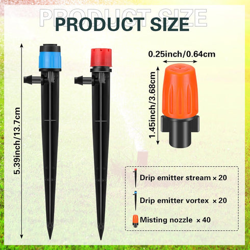 80 Pcs Drip Irrigation System Kit for 1/4" Drip Irrigation Tubing Adjustable Drip Emitters Irrigation Parts for Garden Greenhouse Yard Lawn Plant ...