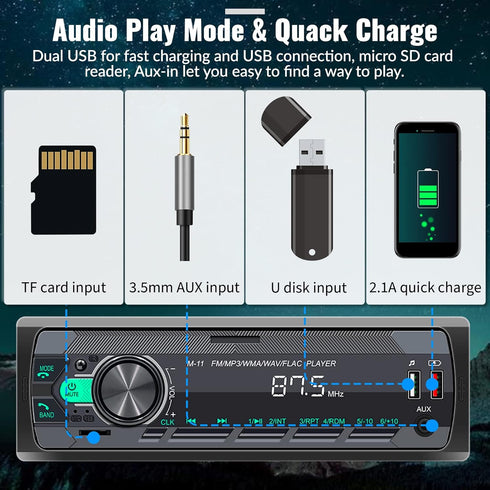 UNITOPSCI Single Din Car Stereo Bluetooth 5.0 Multimedia Audio Receiver, Push to Talk Assistant, Hands-Free Call Voice Control,MP3/FM/AUX in/USB/T...