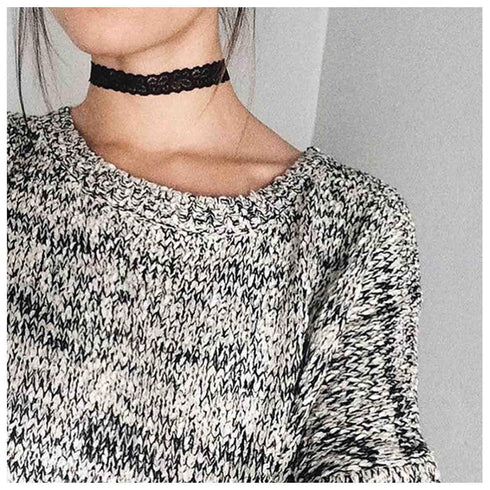 Goth Black Stretch Choker Necklace Black Lace Choker Necklace Minimal Elastic Collar Necklace Short Black Lace Necklace Jewelry for Woman and Girl...