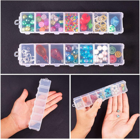 PH PandaHall 8 Pack 7 Grids Jewelry Dividers Box Organizer Clear Plastic Bead Case Storage Container for Beads, Jewelry, Nail Art, Small Items Cra...