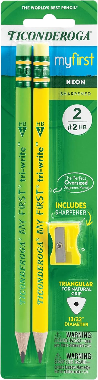 Ticonderoga My First Tri-Write Wood-Cased Pencils, Neon Assorted, 2 Count...