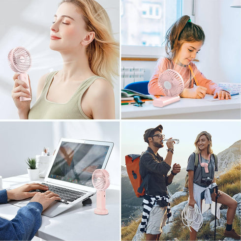 Handheld Fan, Portable Fan with USB Rechargeable Battery, 3 Adjustable Speed personal fan Desk Table fan with Base, Lightweight Makeup Fan for gir...