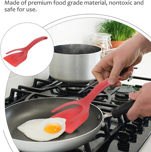 Alipis 2 in 1 Grip and Flip Spatula Tongs Egg Flipper Tong Pancake Fish French Toast Omelet Making for Home Kitchen Cooking Tool Red...