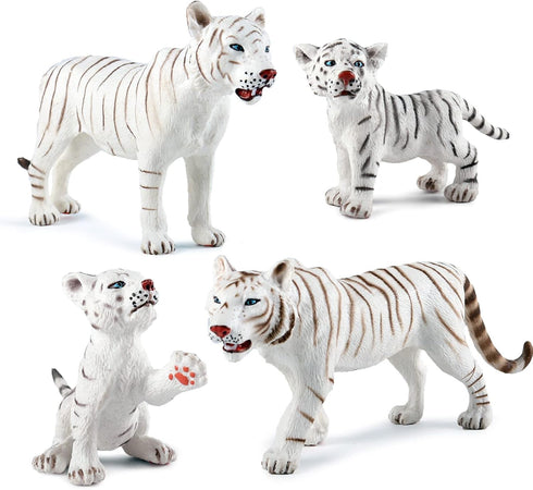 Wildlife Animal Figures Tiger Model Figurines Playsets 4 PCS White Tigers Family Party Favors Cake Toppers School Project Desktop Decoration Cogni...