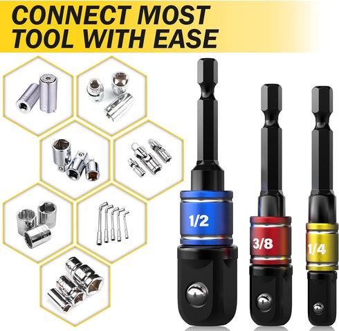 Socket Adapter Set Gifts for Men - 1/4", 3/8", 1/2" Impact Driver Bit Set Drill Adapter for Wrench Ratchet Extension Drive High Torque Hex Nut, Ha...