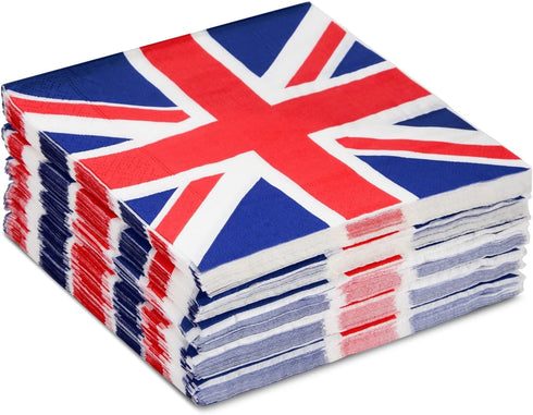 Juvale 100-Pack Union Jack Cocktail Napkins - 2-Ply Paper 6.5 x 6.5 in - Patriotic Union Jack Decor for UK Celebrations & London Party Decor - Bri...