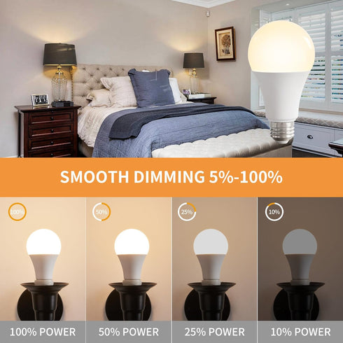 2Pack A19 LED Light Bulbs with Remote Control, 9W 800LM Smart Cordless Light Bulb 60W Equivalent, 3000K-6000K Dimmable E26 Led Bulb with Timing/Me...