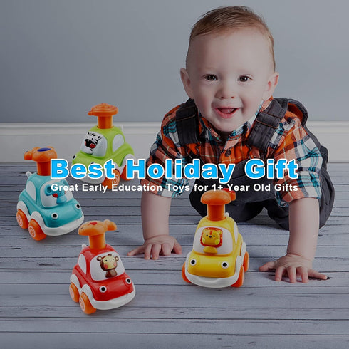 Baby Toy Cars for 1 +Year Old Boy - Toddler Toys Age 2 3 4 Year Old Boy Gifts, Animal Cartoon Press and Go Cars for Toddlers 2-4 Birthday Toys...