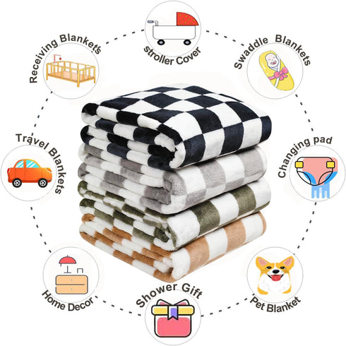 Checkered Baby Blanket for Girls Boys Soft Fleece Fluffy Fuzzy Chessboard Grid Toddler Blanket for Kids Lightweight Bed Blanket for Infant or Newb...