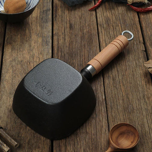 Yardwe Cast Iron Pot, Butter Iron Oil Heating Pot with Wooden Handle Cookware Melting Pot (4inch)...