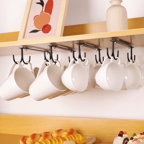 Mug Hooks Under Cabinet,3 Pieces Under Cabinet Mug Holder,Under Shelf Mug Organizer Rack with 12 Hooks,Display Hanging Storage Hook for Mugs/Coffe...